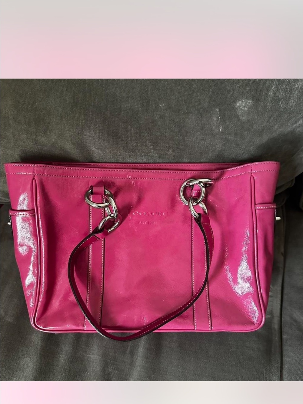 Coach Fuchsia Pink Leather Shoulder Bag with Silver Hardware